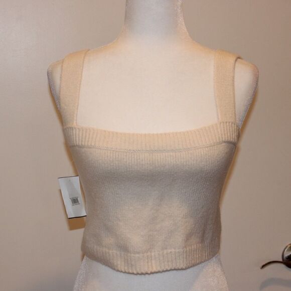 NWT A.L.C Cream Squared Neck Stretch Crop Top Women Size large - Picture 3 of 12